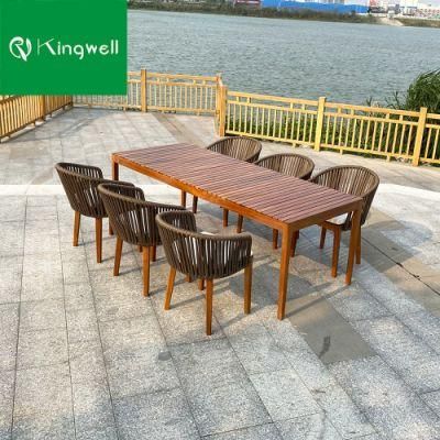 Restaurant Dining Tables and Chairs Teak Wooden Garden Outdoor Rope Aluminum Furniture for Hotel