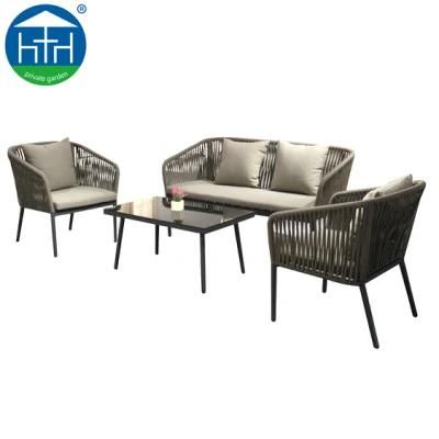 2019 Popular Design Rope Woven Outdoor Patio Fruniture Sofa Set with Coffee Table