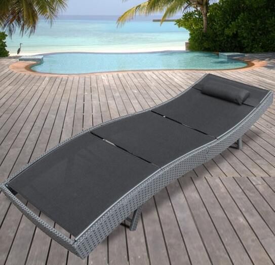 Leisure Steel Rattan Beach Laybed with Teaslin fabric for Outdoor Sun Lounge