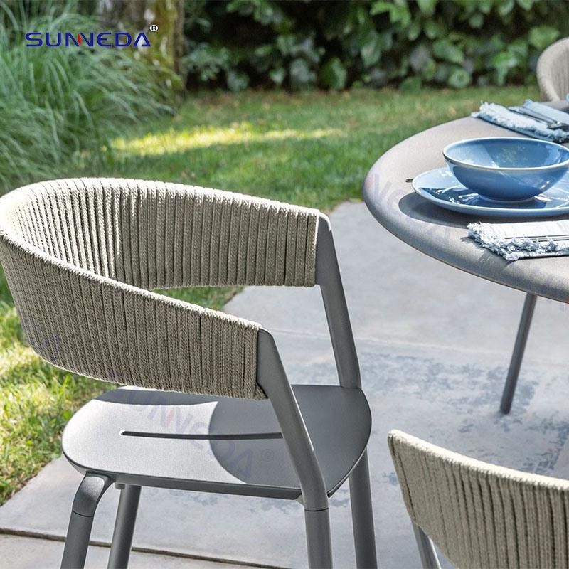 Outdoor Hotel Garden Patio Aluminium Rattan Dining Table 4 Chairs and Table Set Wicker Furniture