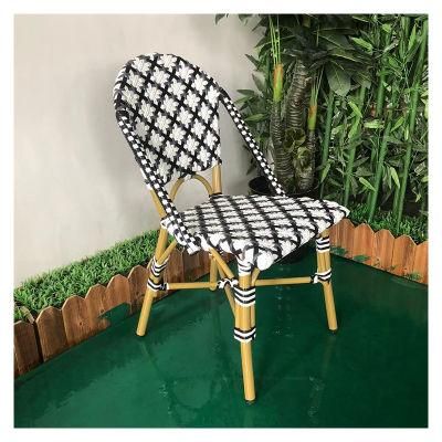 Commercial Outdoor PE Rattan Rope Woven Aluminum Imitate Bamboo Frame Black Patio Cafe Chair