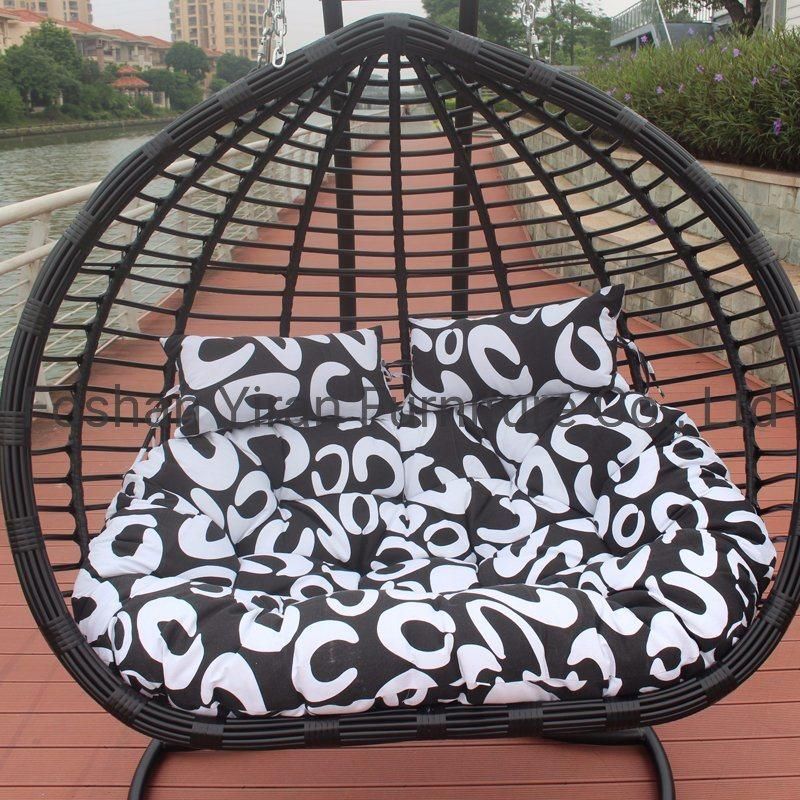 Outdoor Garden Iron Metal Hanging Wicker Double Basket Rattan Swing Chair Patio