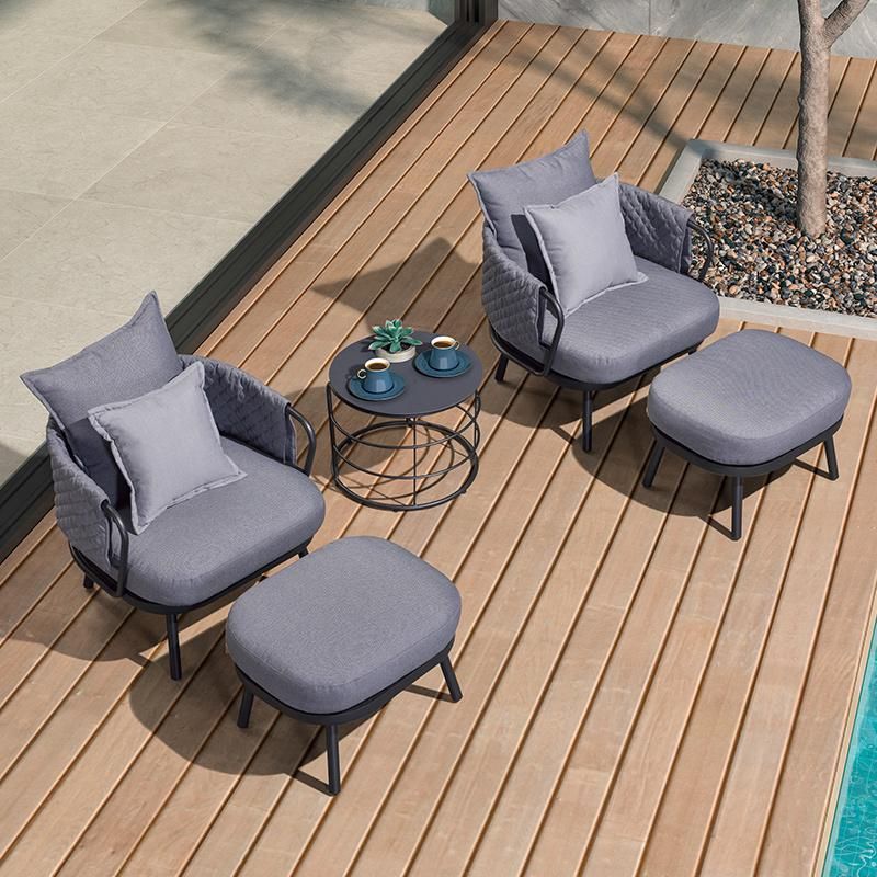 Outdoor Waterproof Blue Fabric Aluminun Frame Single Sofa 3 Sets Combination