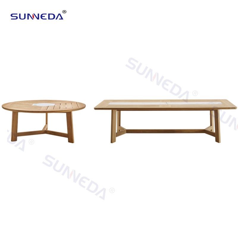 Modern Commercial Outdoor Furniture Wood Dining Table with Rattan Chair Set