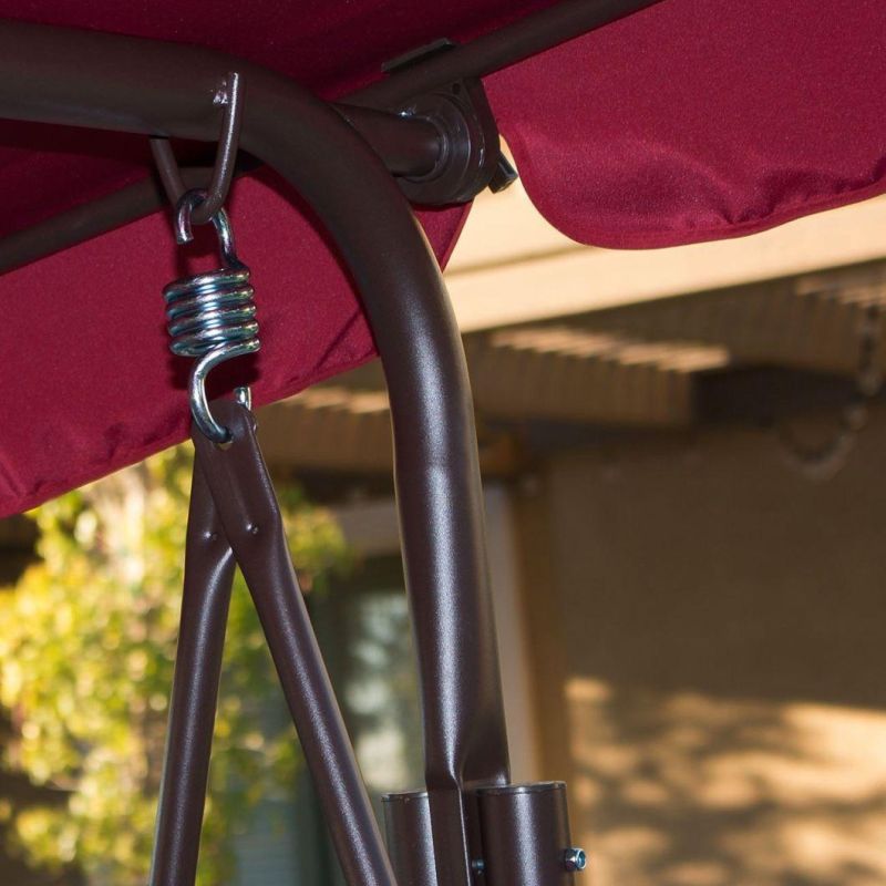 Outdoor 3 Person Swing Chair Garden Canopy Awning Patio Bench Water Resistant UV Protection Polyester Burgundy