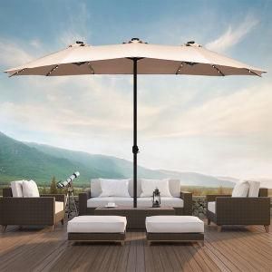 2021 Khaki Big Sun Parasol Umbrella Outdoor LED Solar Garden Patio Double-Sided Umbrella