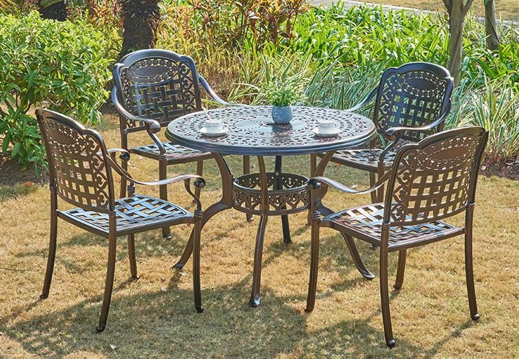 4 Seaters Outdoor Garden Patio Furniture Luxury Conversation Set Cast Aluminum with Round Table
