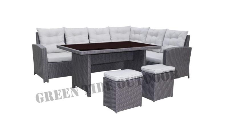 Outdoor Patio Garden Furniture PE Rattan Corner Sofa Set 5PCS with Stool Ottoman