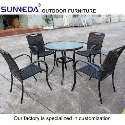 Aluminum Rattan Outdoor Table Set with Glass Outdoor Garden Hotel Cafe Furniture Patio Furniture