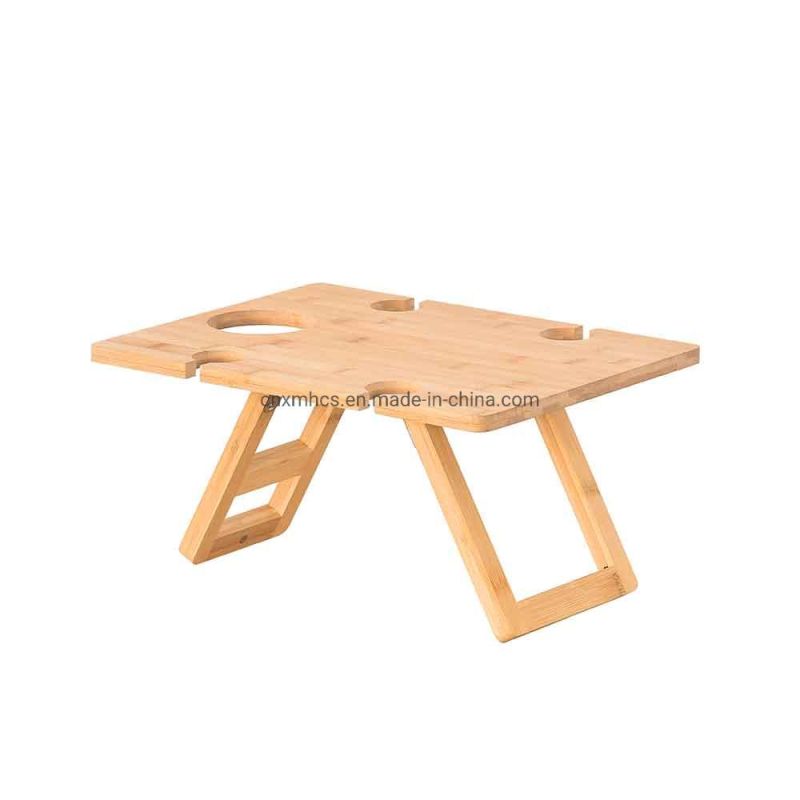 Portable Picnic Table for Outdoors Bamboo Wooden Folding Table Small Table with Bottle Opener Tray Table Wine Glass Holder