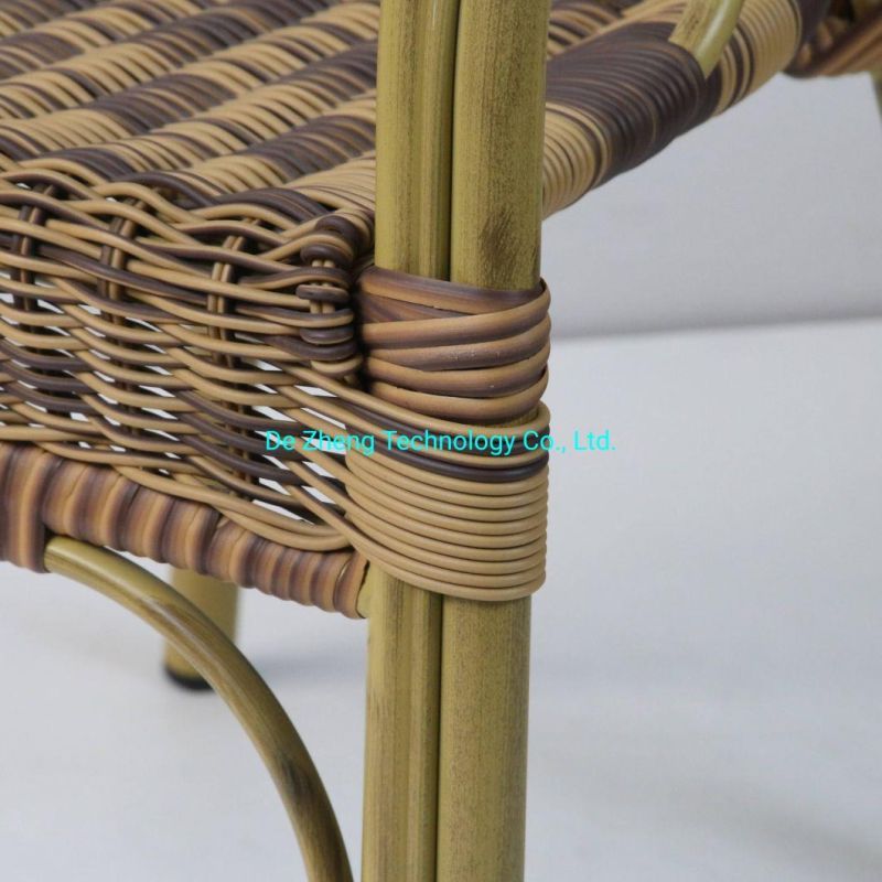 Bamboo Color Powder Coated Double Aluminum Tubes Reinforce Restaurant Cafe Rattan Furniture