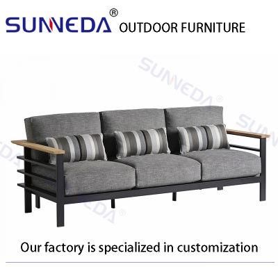 Sunneda Simple Design Aluminium Alloy Teak Customize Durable Wood Outdoor Sofa Set