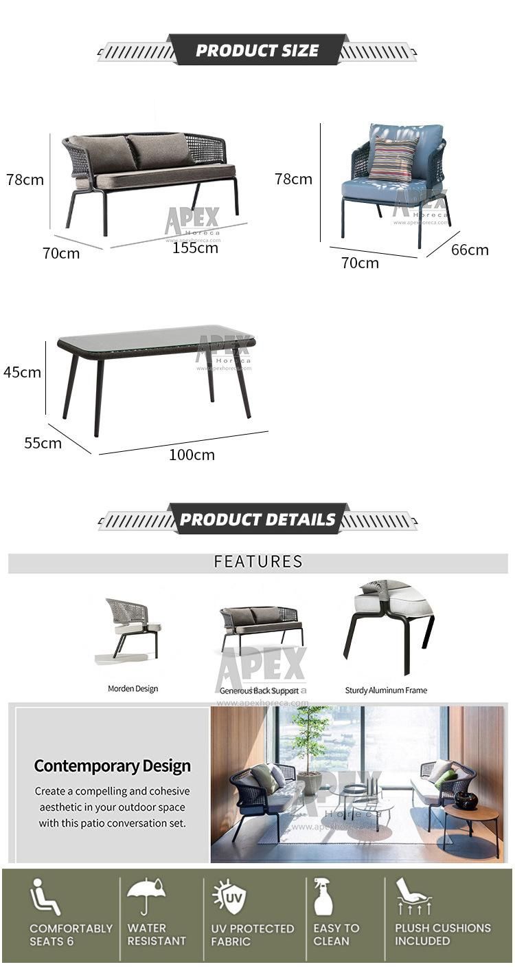 Home Garden Modern Outdoor Patio Aluminum Balcony Furniture Sofa Set