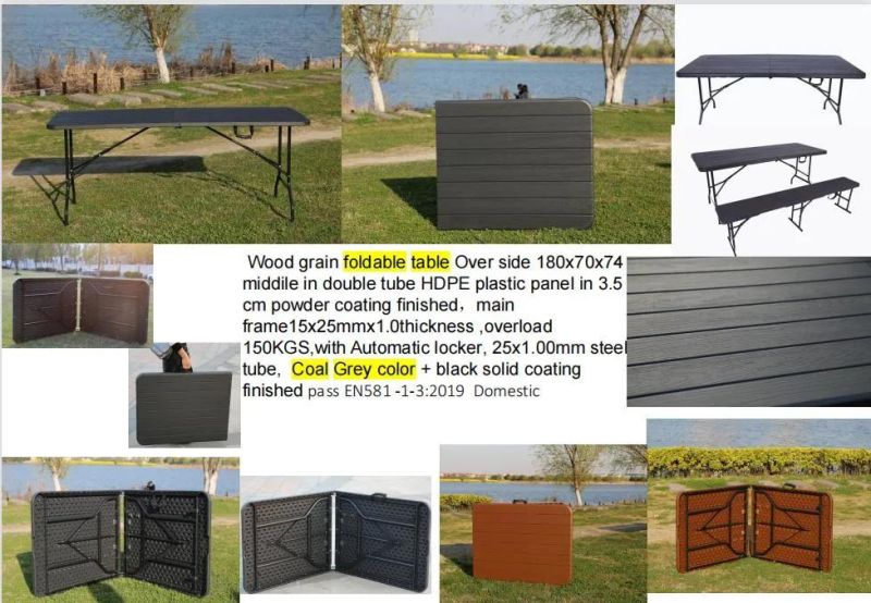 Plastic Wood Grain 6FT Folding Table