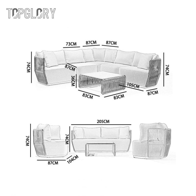 New Arrive Patio Garden Outdoor Luxury Hotel Aluminum Rope Sofa