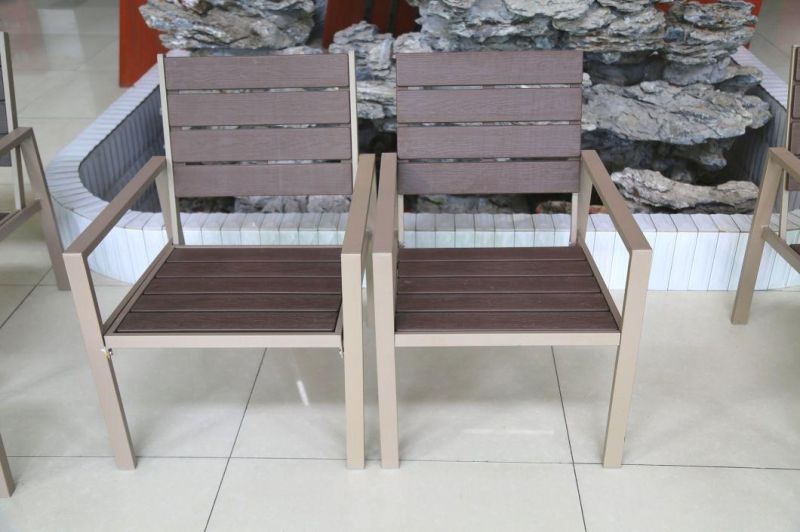 PE Steel Frame Garden Patio Wood Grain 4in1 Conversation Coffee Table Set in Cate Garden Leisure Product Furniture in Dining Outdoor Rattan Furniture restaurant