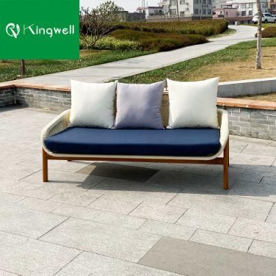 High Quality Outdoor Round Rattan Weaving Furniture Patio Teak Wood Feet Sofa for Garden
