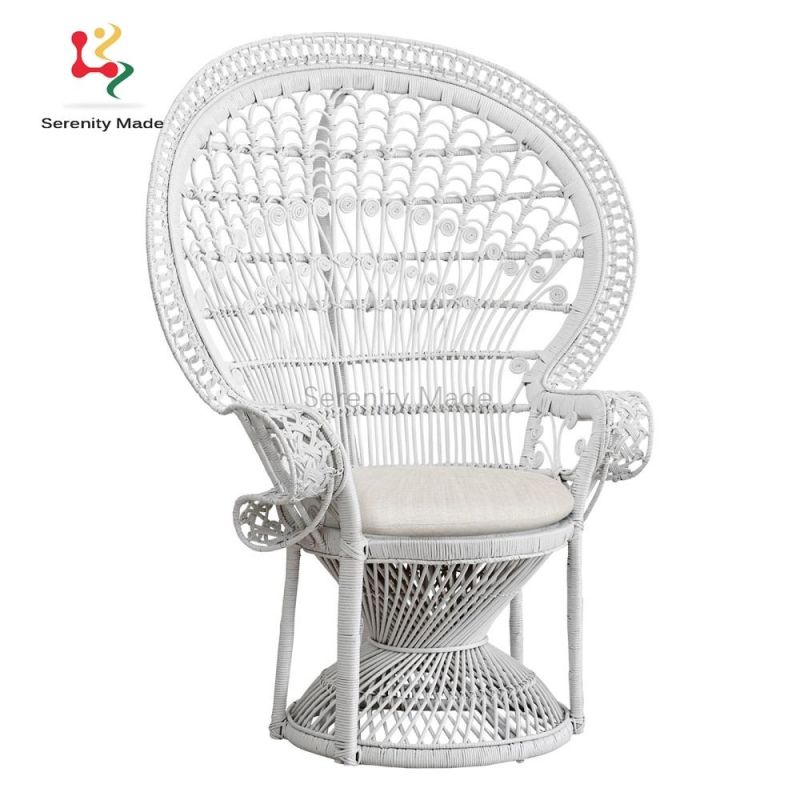Real Rattan Outdoor Vintage Solid Wood Peacock Cane Chair