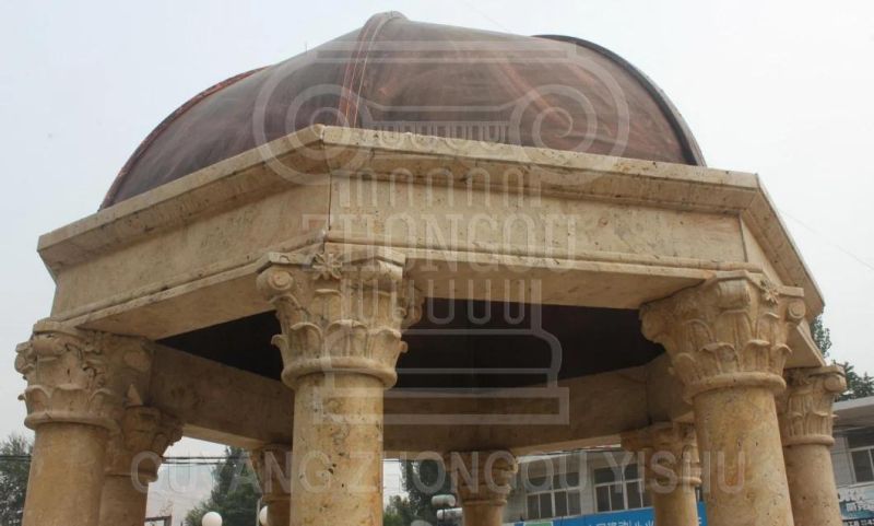 Yellow Marble Stone Gazebo Wedding Pavilion Garden Ornament Bronze Ceiling