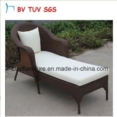 Brown Rattan Garden Chaise Lounge with Cushion