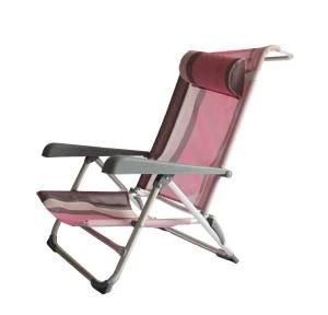 7 Positions Beach Chair Folding Chair Low Seat with Pillow Pink