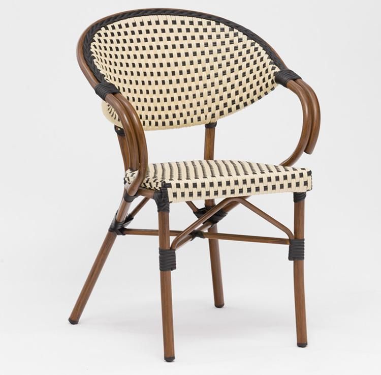 Wooden Finish Aluminum Outdoor Wicker French Bistro Chair Rattan