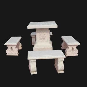 White Marble Carving Table and Bench Set