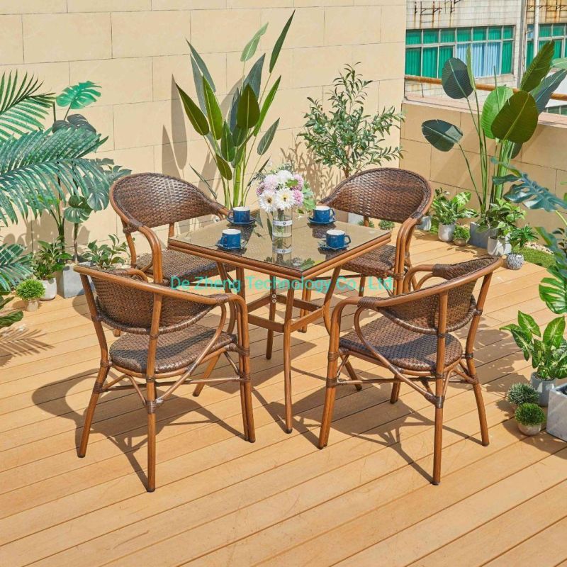 Metal European Design Modern Stainless Steel Dining Garden Outdoor Furniture Aluminum Sintered Stone Table Set
