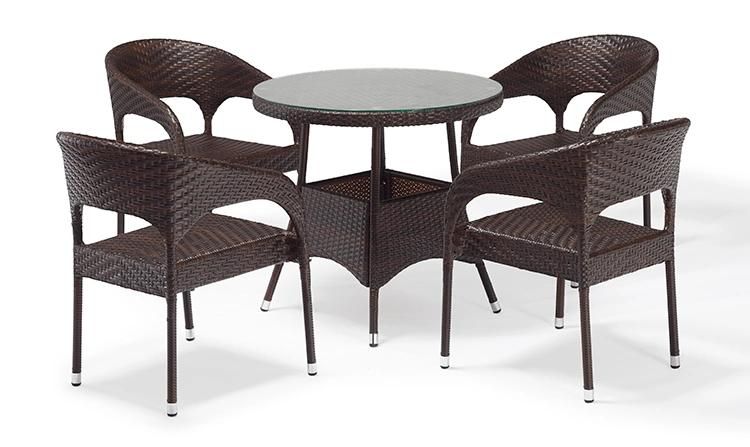 5PCS Restaurant Outdoor Terrace Wicker Table and Chair Set