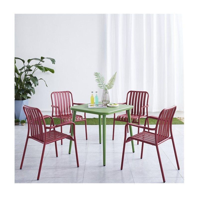 Wholesale 75X75X73mm Modern Dining Room Sets Green Metal Square Coffee Table