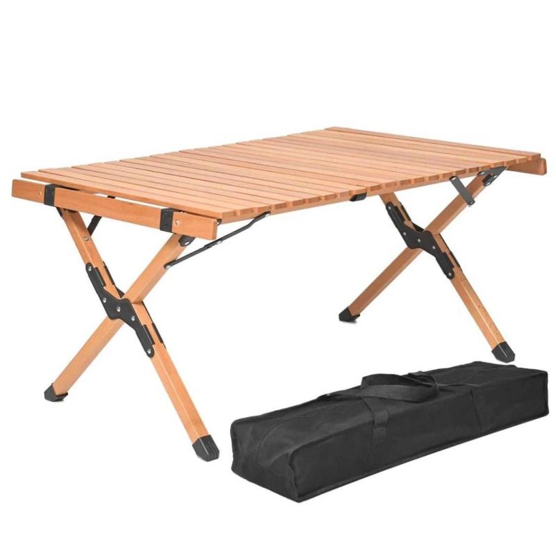 Feistel Outdoor Camping Folding Wooden Table Garden Portable Egg Roll Picnic Table