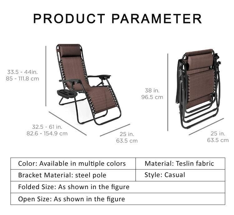 Outdoor Leisure Sun Lounge Adjustable Folding Metal Recliner Relax Office Camping Chairs with Armrest