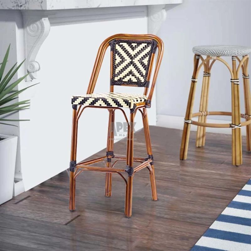 Outdoor Commercial French Rattan Bistro Bar Stool High Chair