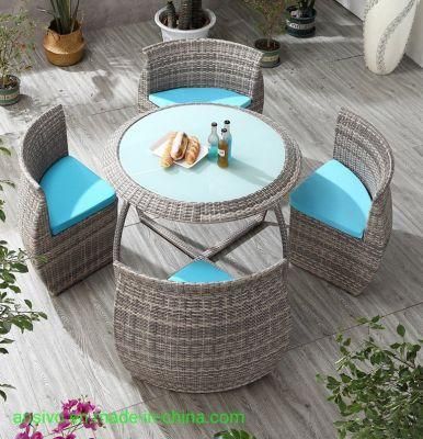 Outdoor Garden Furniture Dark Rattan Dining Sectional Sofa and Table Set