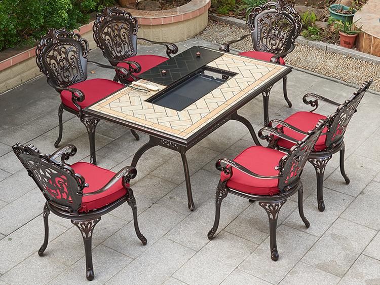 Economic Long Table Patio Set out Door Furniture with BBQ Function