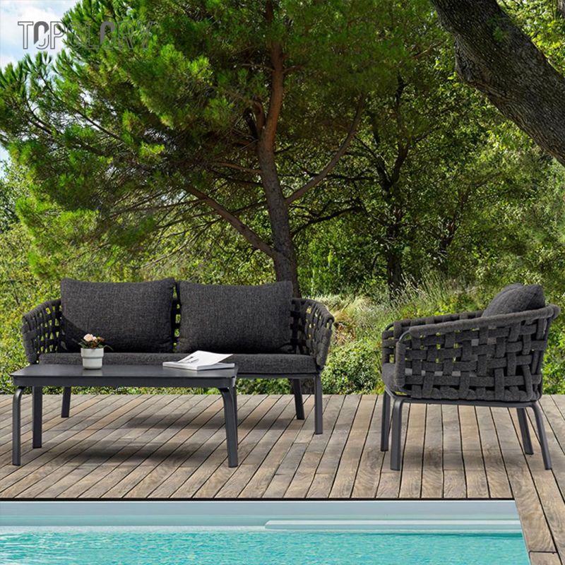 Wholesale Outdoor Club Modern Leisure Patio Garden Furniture Sofa Set with Aluminum Frame Woven Rope