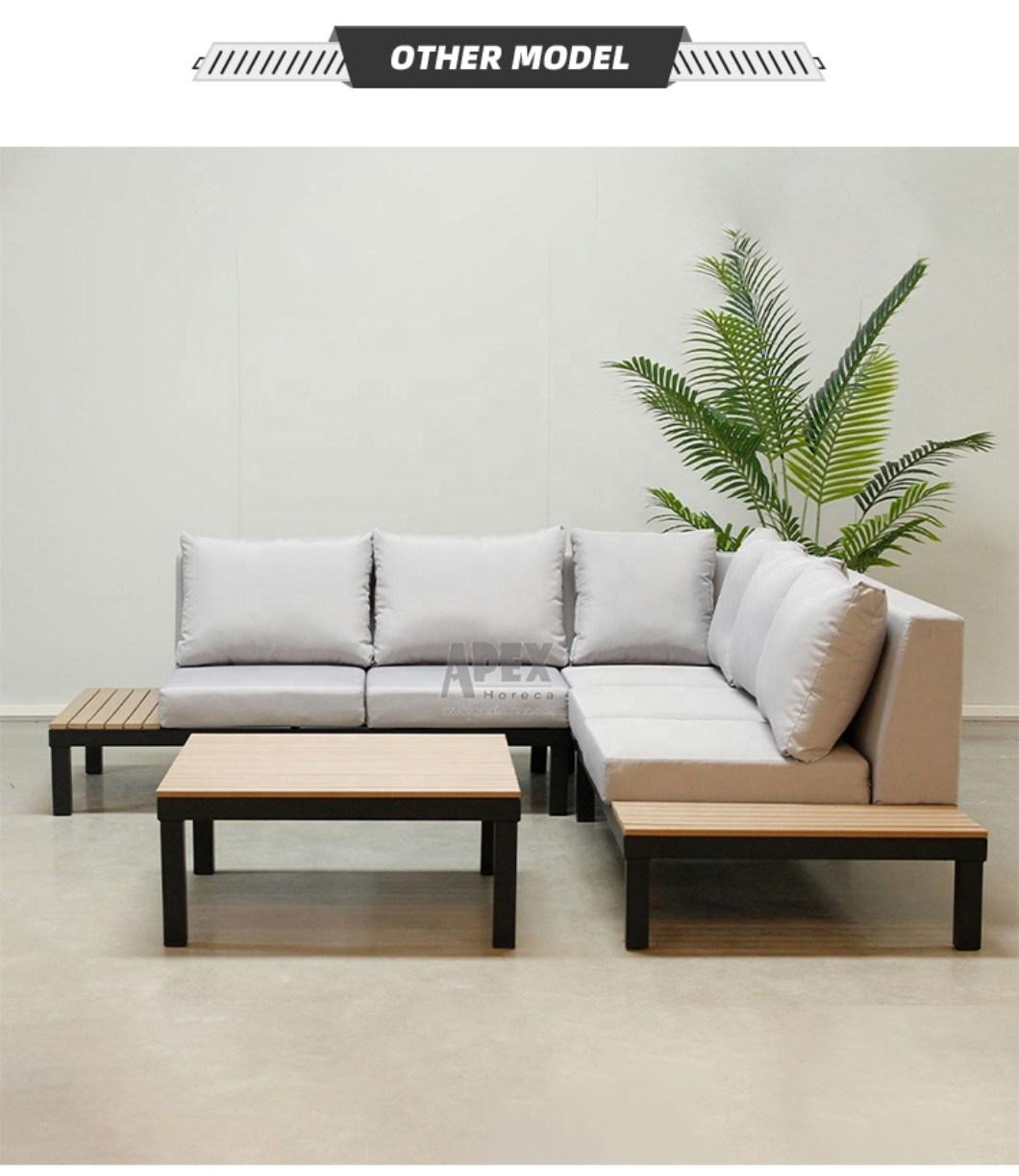 Outdoor Waterproof Fabric Poly Wood Table Top High Density Cushion Sofa Set