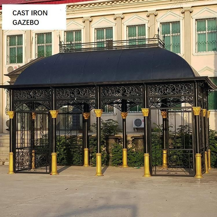 Cast Iron Black Color Long Design Gazebo with Dome Top