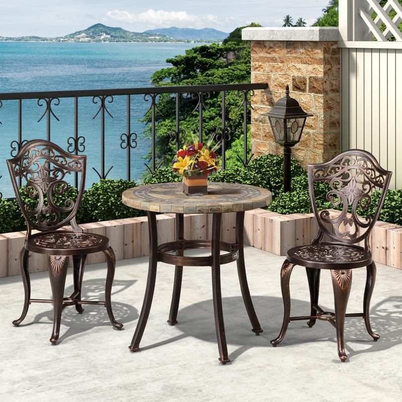 Outdoor and Indoor Aluminum Cast Furniture Sets, Dining Furniture with Round Table for Garden and Kitchen