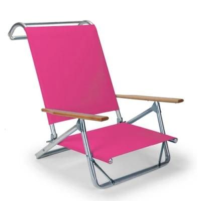 High Quality Lower Seat Folding Chair in Stripe Style, Fashionable Beach Chair with Wood Armrest with Cup Holder for Sell