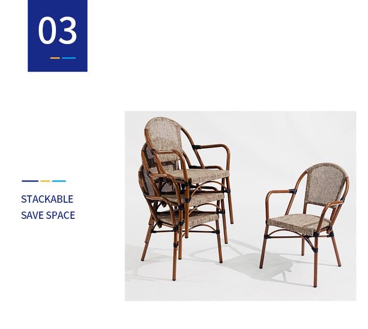 Wooden Look Outdoor Aluminum Sling French Cafe Bistro Chair