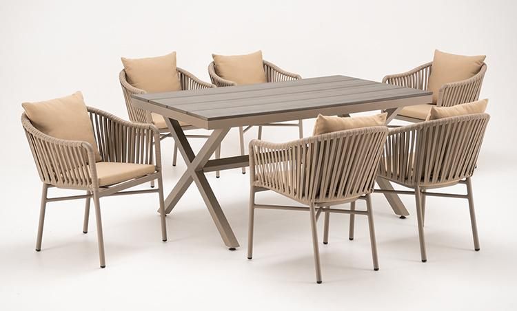 6 Seaters Patio Outdoor Garden Rope Aluminum Furniture Dining Table Set