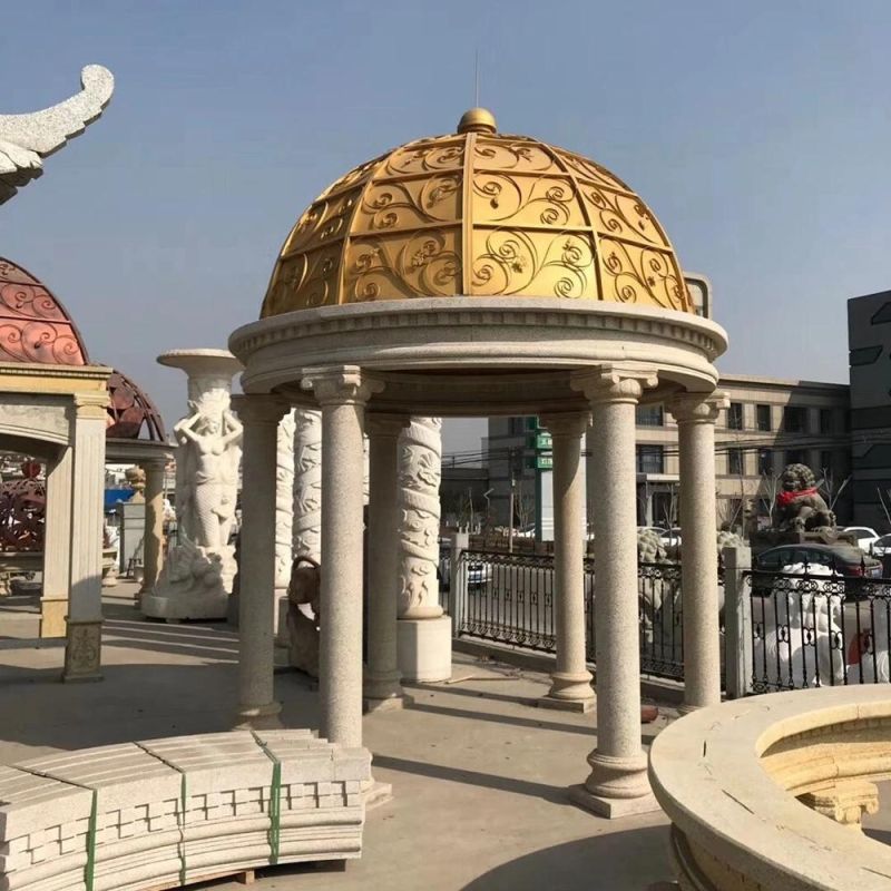 Stone Gazebo with Granite Columns and Golden Closed Roof