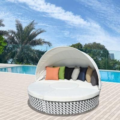 New Modern Garden Outdoor Furniture Aluminium Rattan Round Lounge Sun Daybed for Hotel