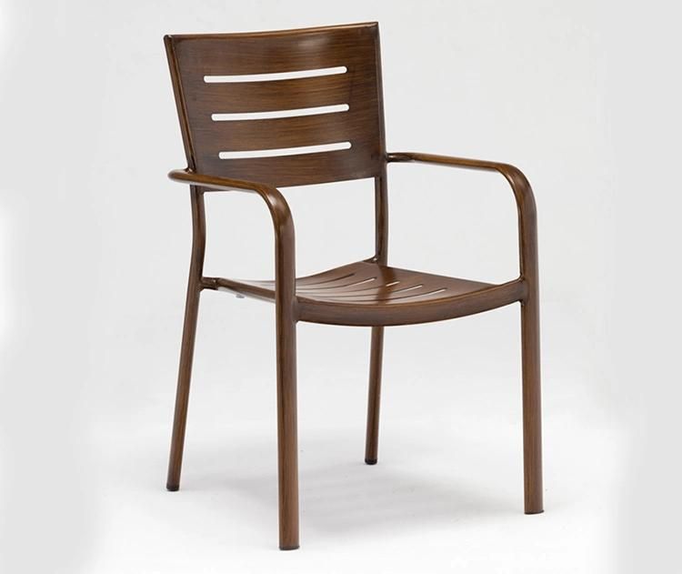 Wooden Finish Outdoor Furniture Metal Garden Stacking Lounge Chair Aluminum