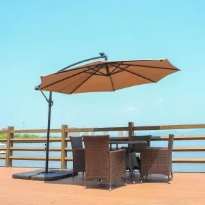 Outdoor Furniture Wind Resistant Offset Hanging Patio Umbrella with 32 LED Used at Night