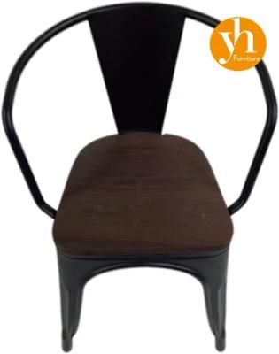 Cheap Outdoor Arm Chair Colourful Garden Patio Metal Chair with Wood Cushion Leisure Chair