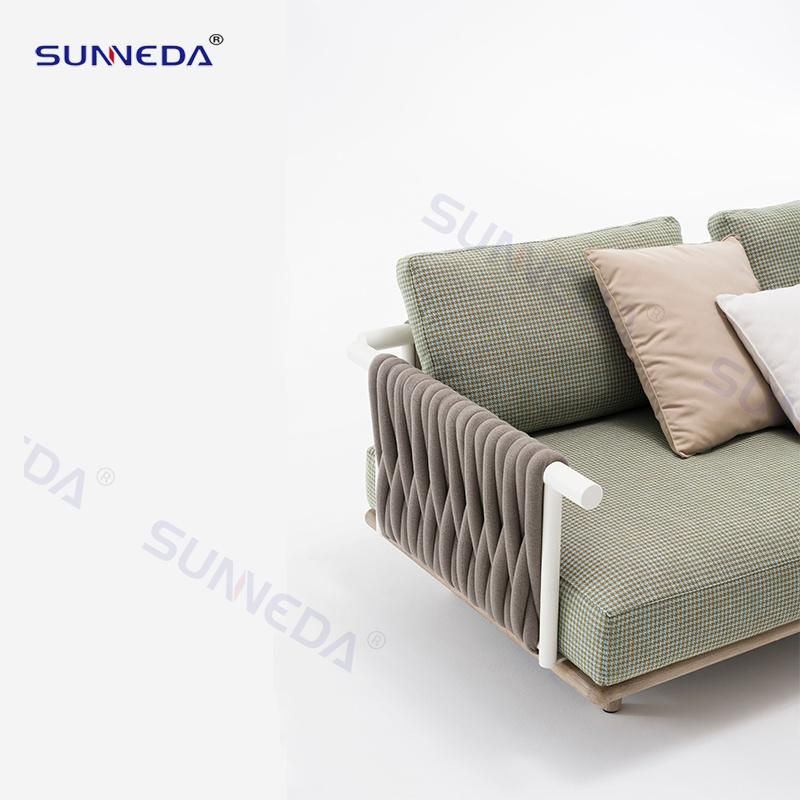 Patio Sofa Teak Wood with Aluminum Frame Core Webbing