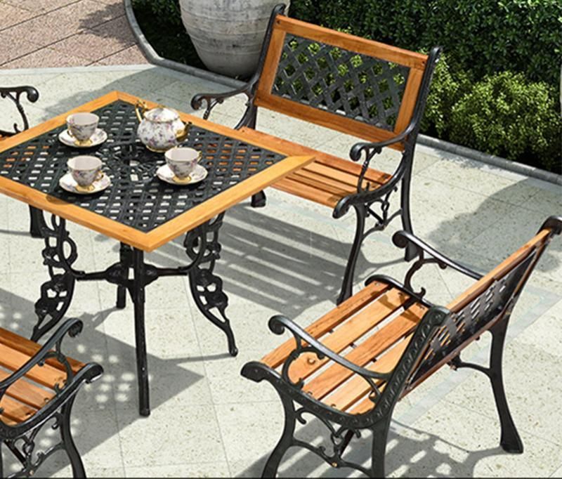 Plastic Wood Patio Garden Public Table and Chair 5 Sets