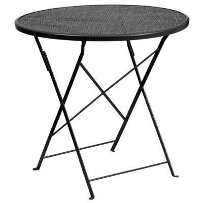 Patio Commercial Grade 30&quot; Round Black Indoor-Outdoor Steel Folding Table
